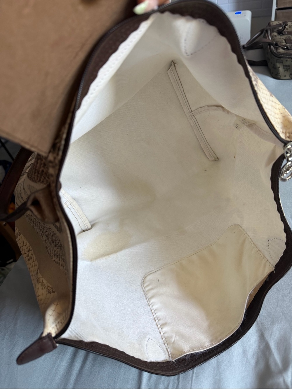 Longchamp Brown & Cream Python-Pattern Tote - Picture 9 of 10